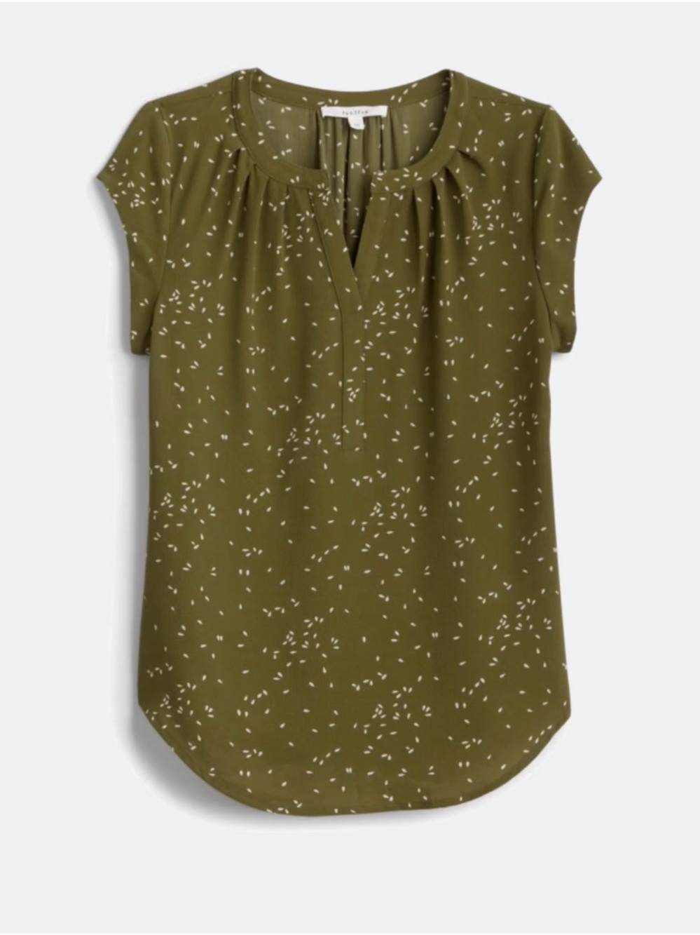 Fun2Fun Olive Green Cap-Sleeve Split-Neck Blouse